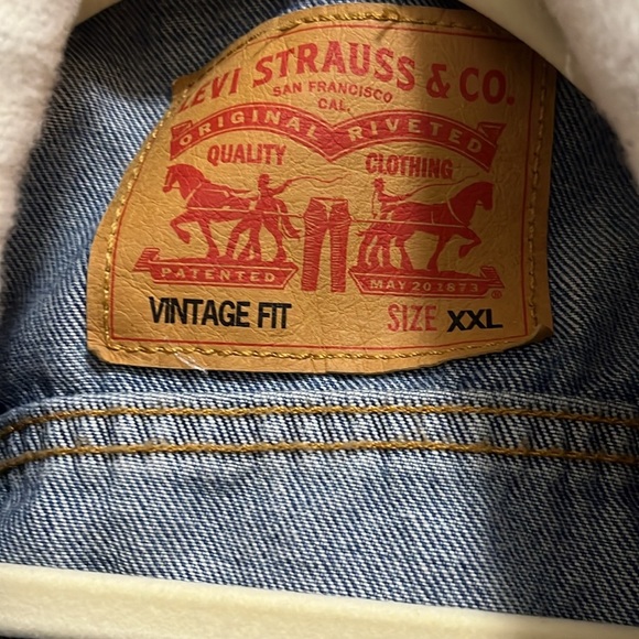 Levi's Blue and Gray Jean Jacket with Hoodie Sleeves - Picture 3 of 5